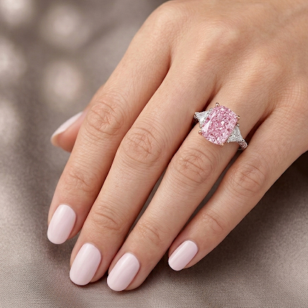 Platinum & 18K Fancy Intense Purplish Pink  3-Stone Diamond Ring